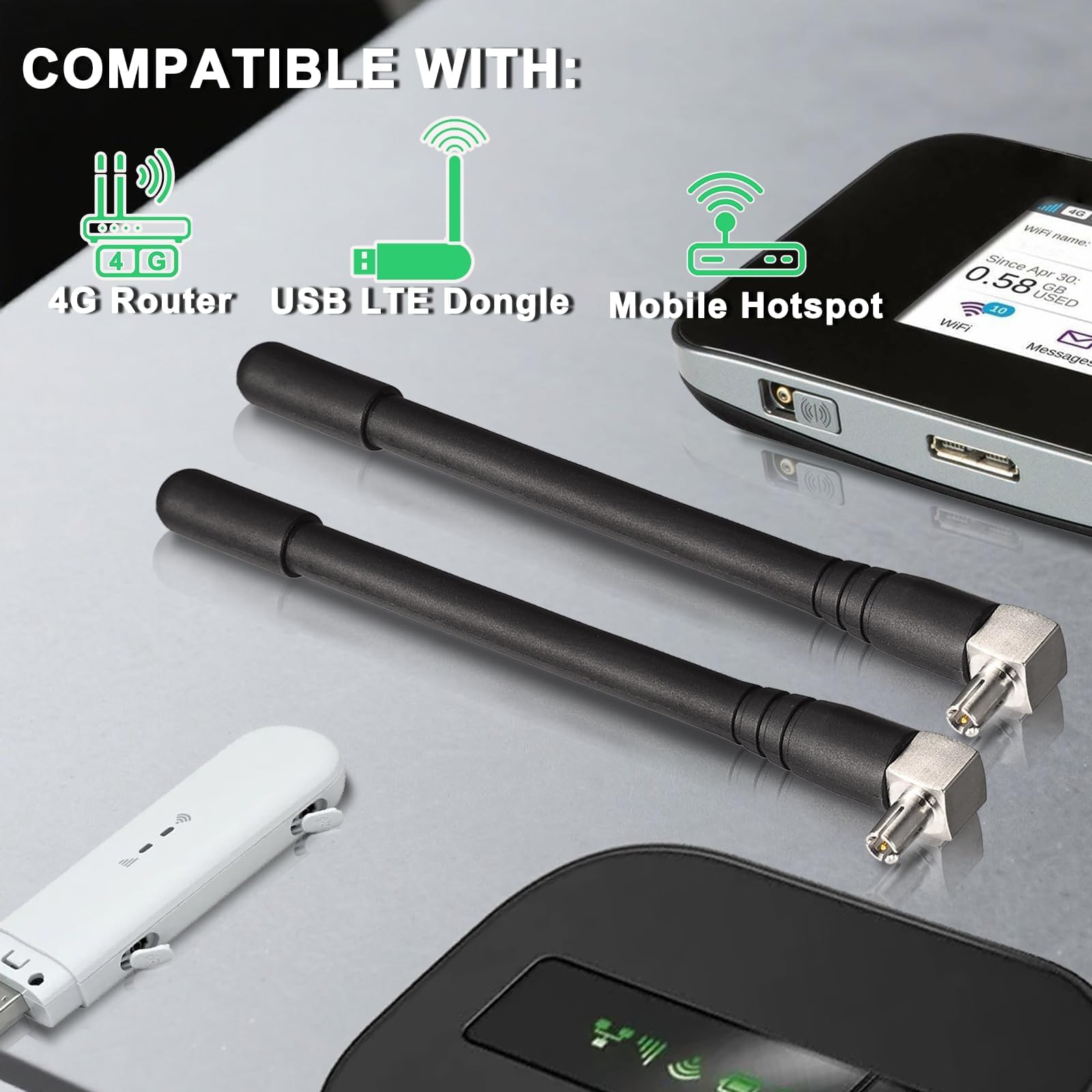 Bingfu 4G LTE antena 3 dBi zewnętrzna antena TS9 (2 sztuki) Kompatybilna z 4G LTE MiFi mobilny WiFi hotspot router USB modem Nighthawk AC785 AC790 AC810 LB2120 Huawei ZTE