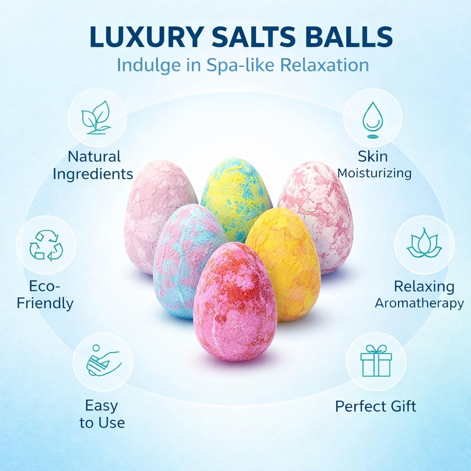6PCS Dinosaur Bath Bombs Kit with Safe Organic Ingredients for Colorful Fizzy Bath Time Fun (Blue)