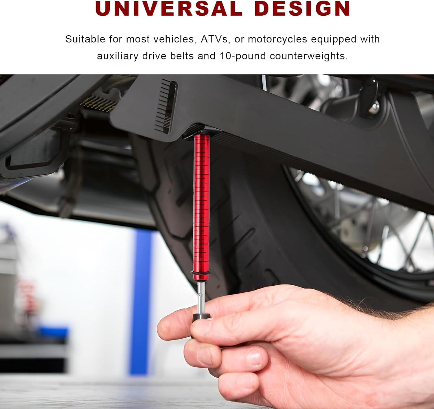 Belt Tension Gauge, Adjustable Metal 10 Lbs Belt Gauge Tool with L-Shaped Pad, Universal Belts Tension Measuring Tool for Most Motorcycles ATVs, Motorcycle Accessories (Red)