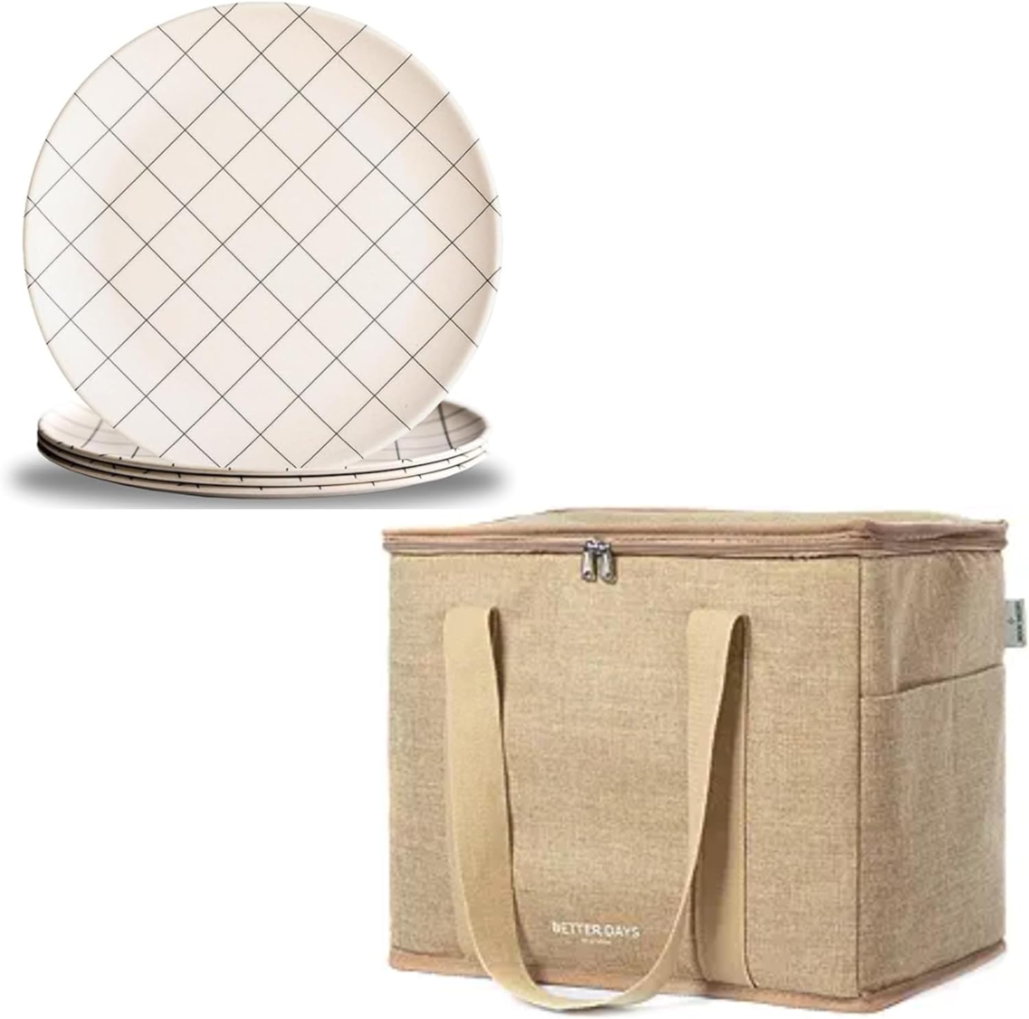 4Pack Bamboo Fiber Dinner Plates Bamboo Plates Reusable