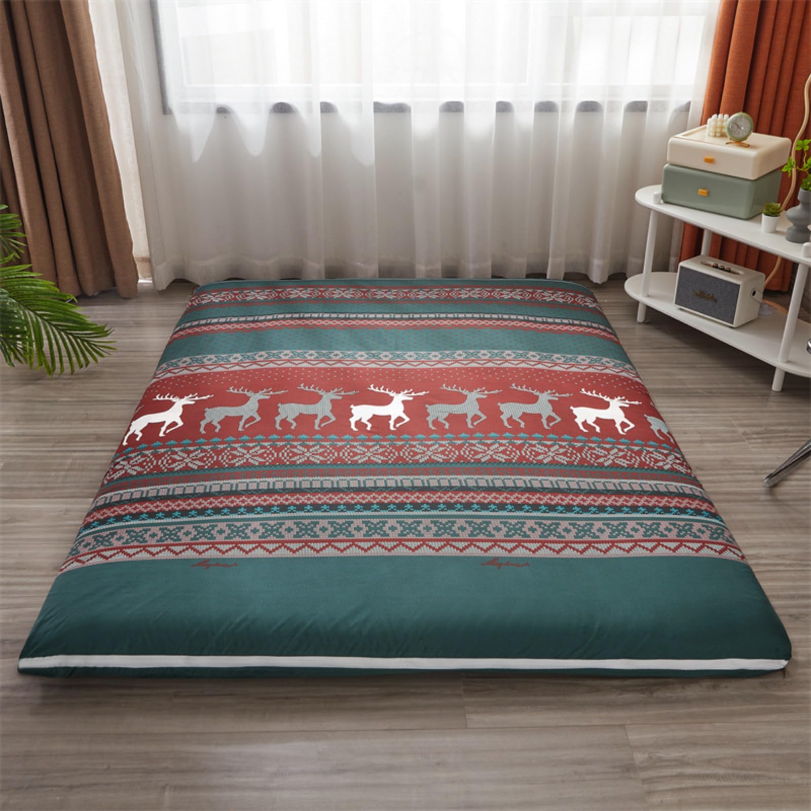 EFELIM Futon Mattress Cover King Queen Full Size, Printed Japanese Floor Mattress Futon Cover RV Mattress futon Slipcovers with Zipper Washable (elk,
