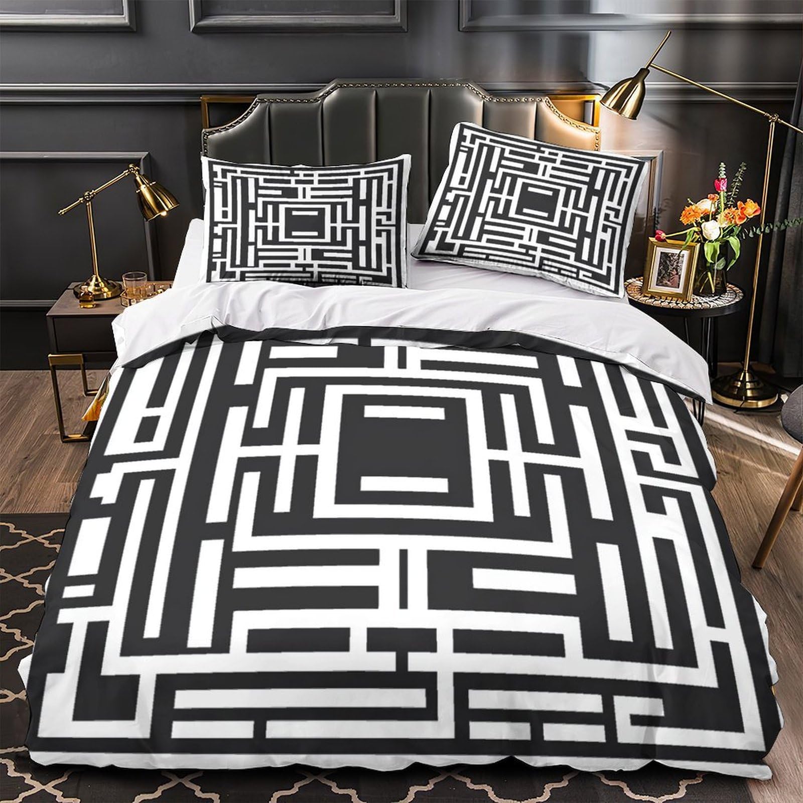 Housse de couette labyrinthe 3D zippée anti-décoloration 220x240