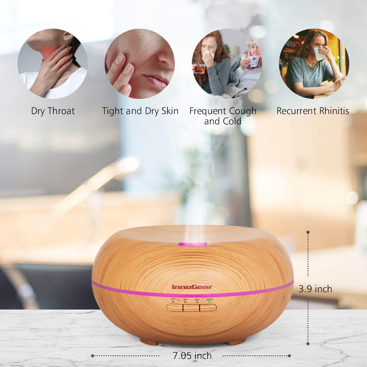 InnoGear Smart Wi-Fi Essential Oil Diffuser, 500ml App Control Aromatherapy Diffuser Compatible with Alexa & Google Home Voice Control Aroma Humidifier Cool Mist Vaporizer