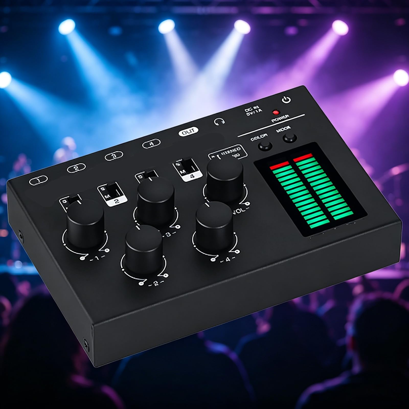 MObyat Mezclador De Audio De 4 Canales, Visualizador De Música Activado por Sonido, Modo De Canal: Estéreo/Mono, Ganancia De 1 A 6 Niveles, Memoria De Apagado, para Streaming De Estudio Y Videojuegos