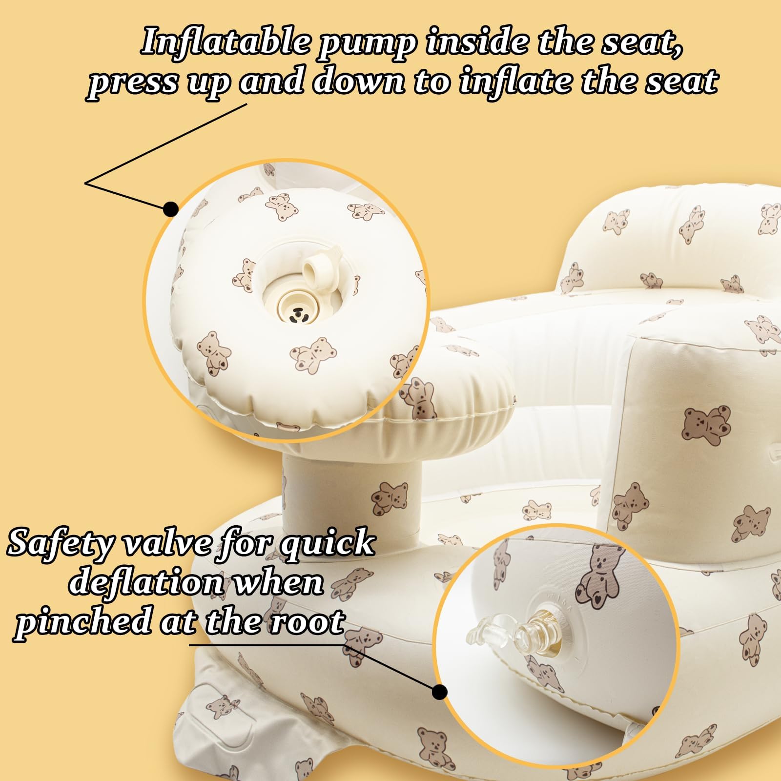 Seggiolino Gonfiabile Neonato, Design con Cinture di Sicurezza,Pompa Gonfiabile Integrata,Seggiolino Gonfiabile Bambino da 3 a 36 Mesi Divano Bambino Pavimento (Vassoio Orso)