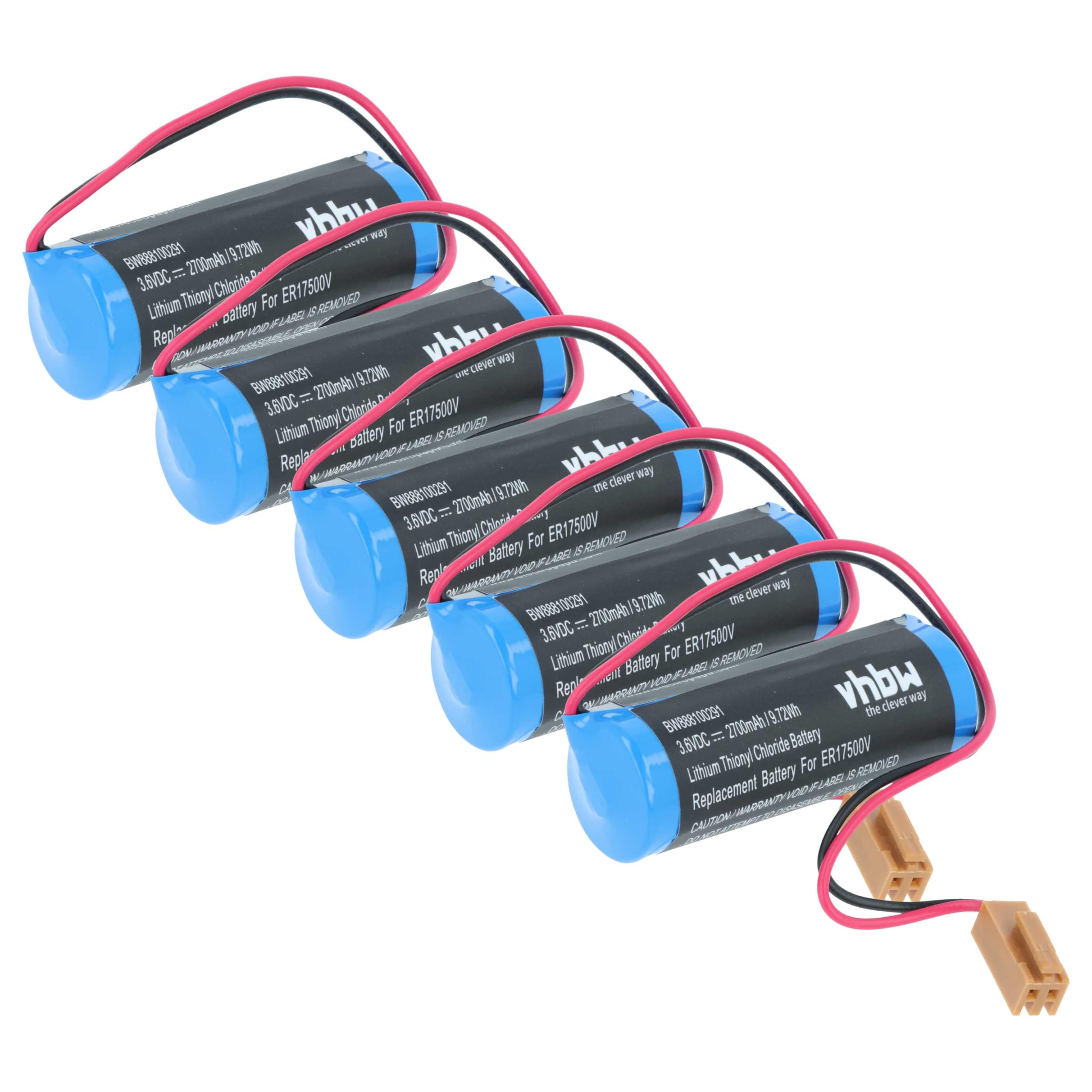 vhbw 5x batteria sostituisce Toshiba ER17500V per Programmable Logic Controller (2700mAh, 3,6V, Li-MnO2)