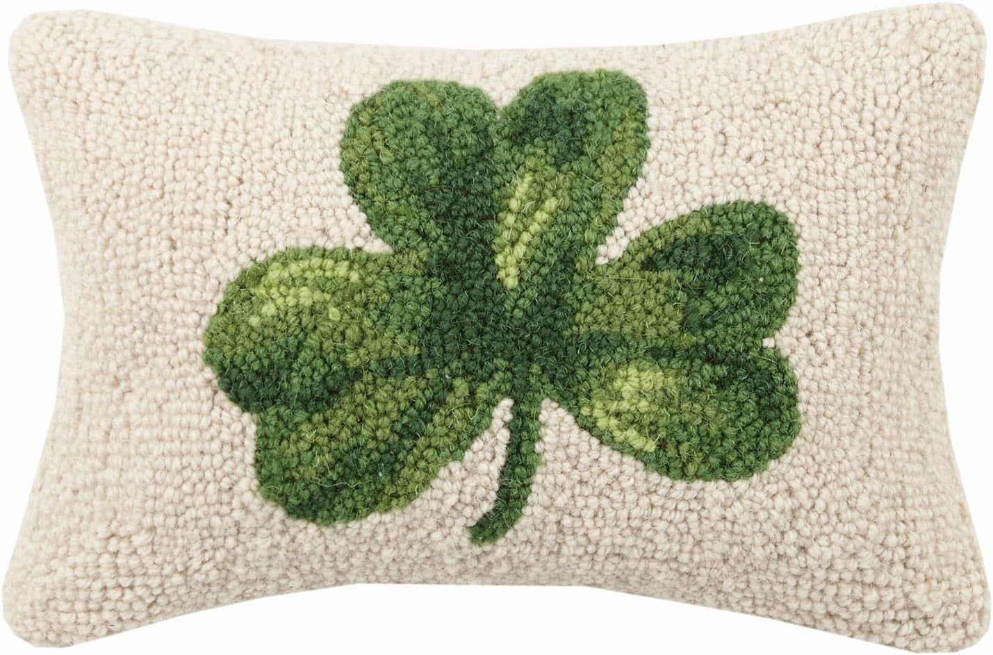 Peking HandicraftIrish Green Shamrock Clover Hooked Wool Pillow – 8” x 12”