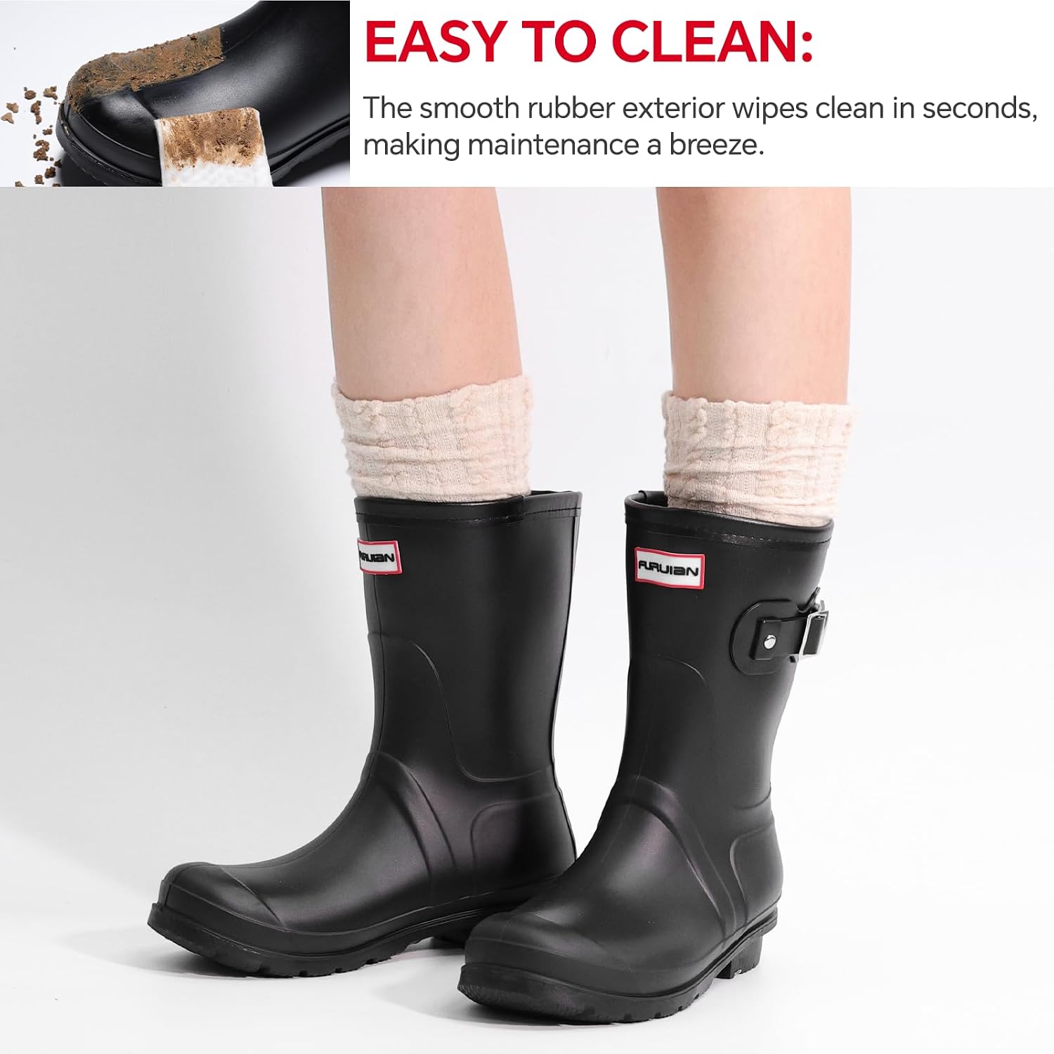 Furuian Women's Mid Calf Rain Boots Waterproof Boots for Women Anti-Slip Rubber Boots Mud Boots with Comfortable Insole Garden Boots Lightweight Water Boots for hunting, gardening, outdoor