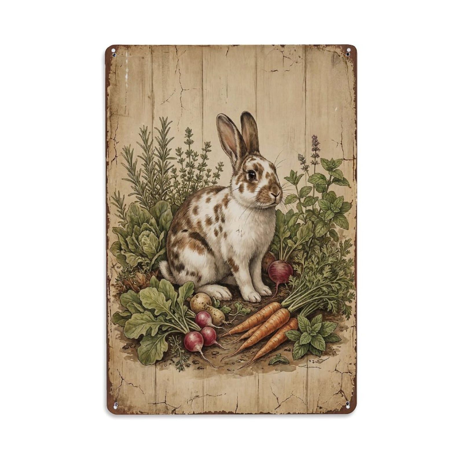 Spotted Rabbit Farm Bunny Garden Herbs Vintage Metal Tin Sign Plaque Wall Decor for Cafe, Club, Garden Metal Poster 8x12Inch