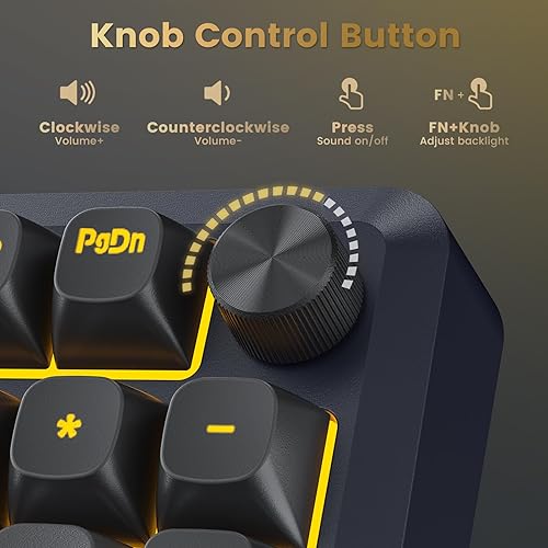 Miniatura 6 de Redragon Teclado mecánico inalámbrico, teclado RGB para juegos de 3 modos montado en juntas con perilla de volumen, interruptores lineales