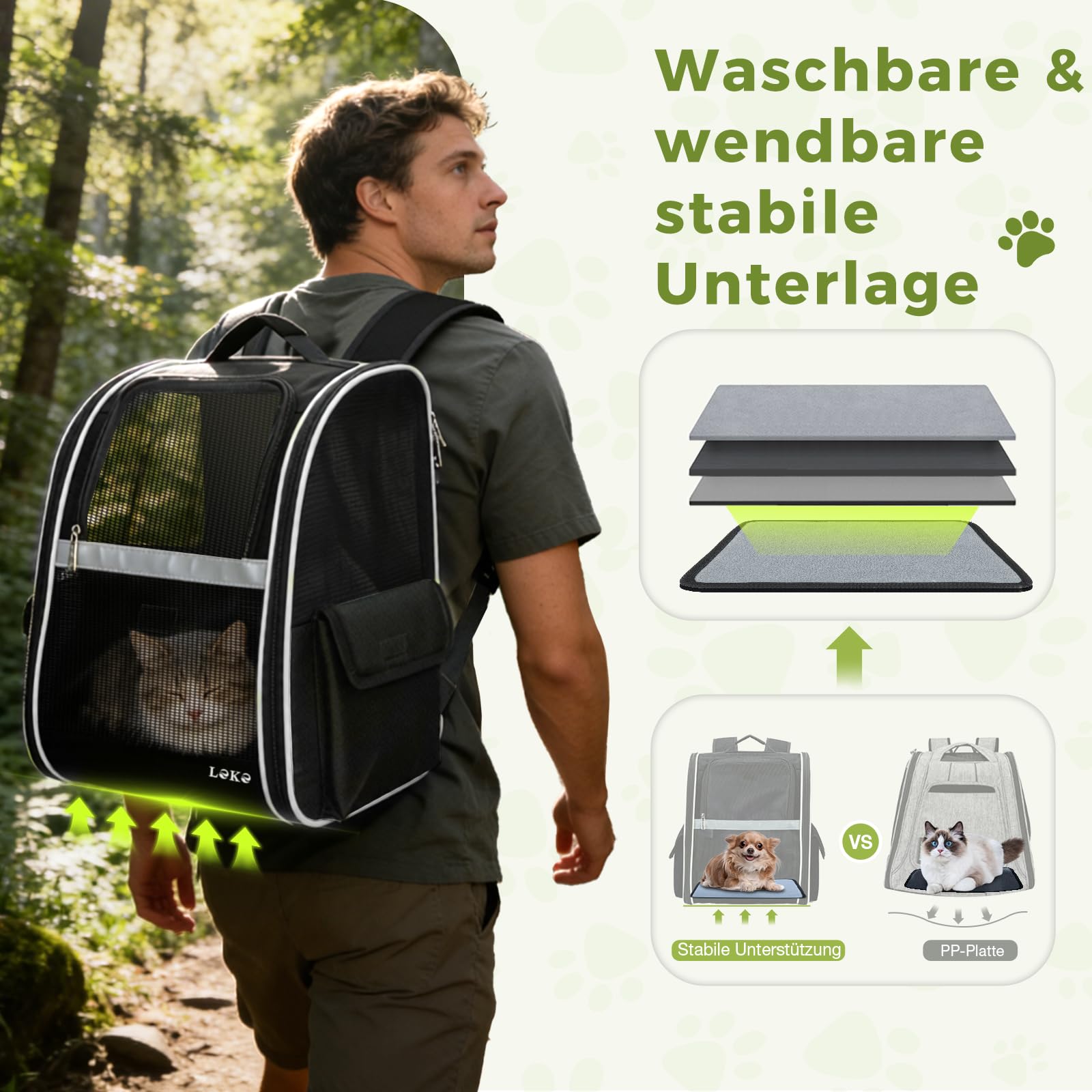 Lekesky Katzen Rucksack Hunderucksack für Mittel/Kleine Haustiere(2-8KG), KatzenRucksack mit Netzfenster für Wandern, Reisen, Outdoor (Schwarz, M)