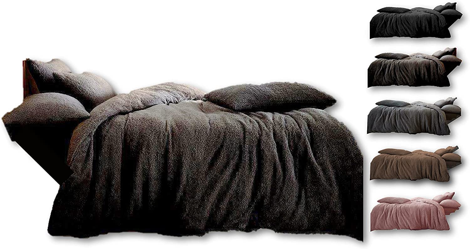 Northern Luxe Teddy Bear Fleece Super Soft Fluffy Warm and Cosy Duvet Sets and Fitted Sheet (Charcoal, Double Duvet Set)