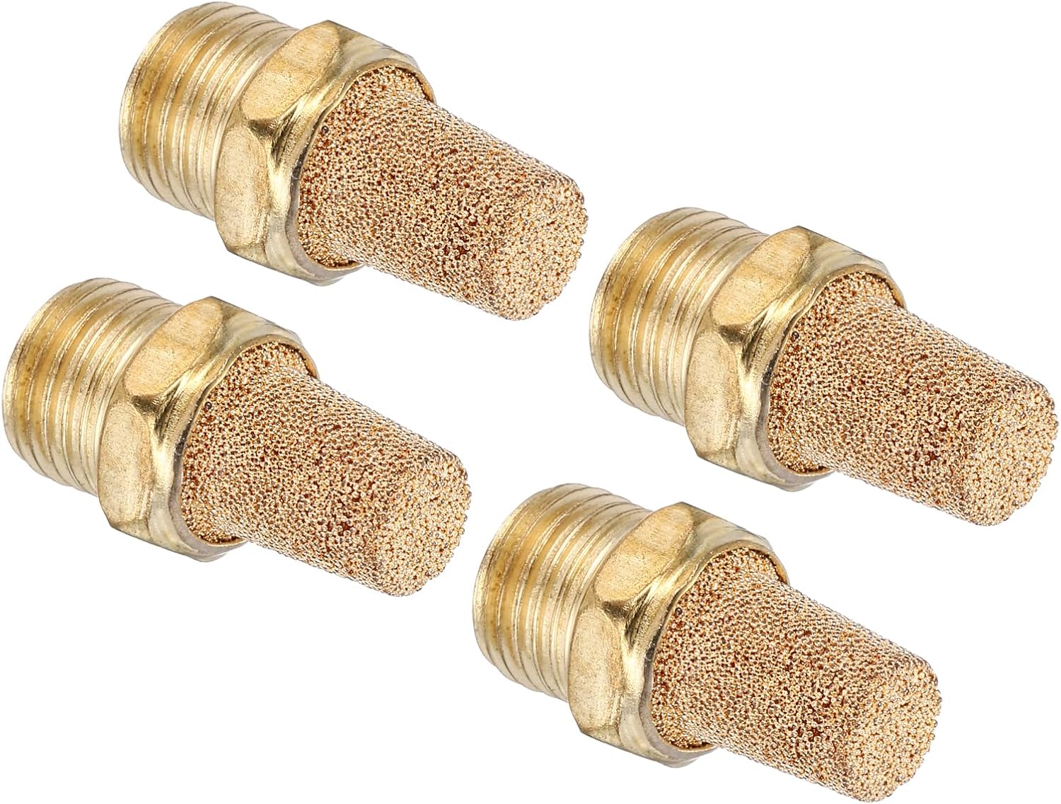 MECCANIXITY 4PCS Pneumatic Exhaust Muffler, 1/4" NPT Male Sintered Bronze Muffler Brass Air Line Fittings for Pneumatic Tools and Industrial Machinery
