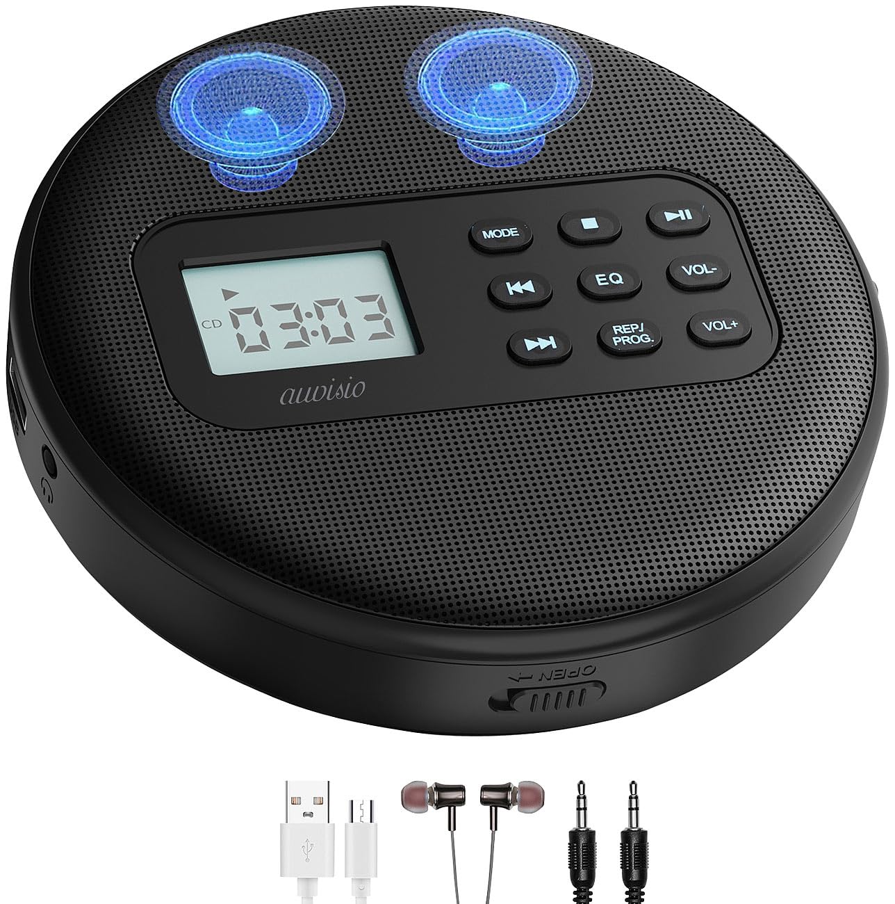 auvisio Portabler CD: Tragbarer CD-Player mit Akku, Lautsprecher, Bluetooth, USB-Player, 5 W (Spieler, CDplayer, PC)