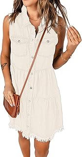 Women's Casual Summer Lapel Sleeveless Button Down Short Denim Jean Dress - Buy now
