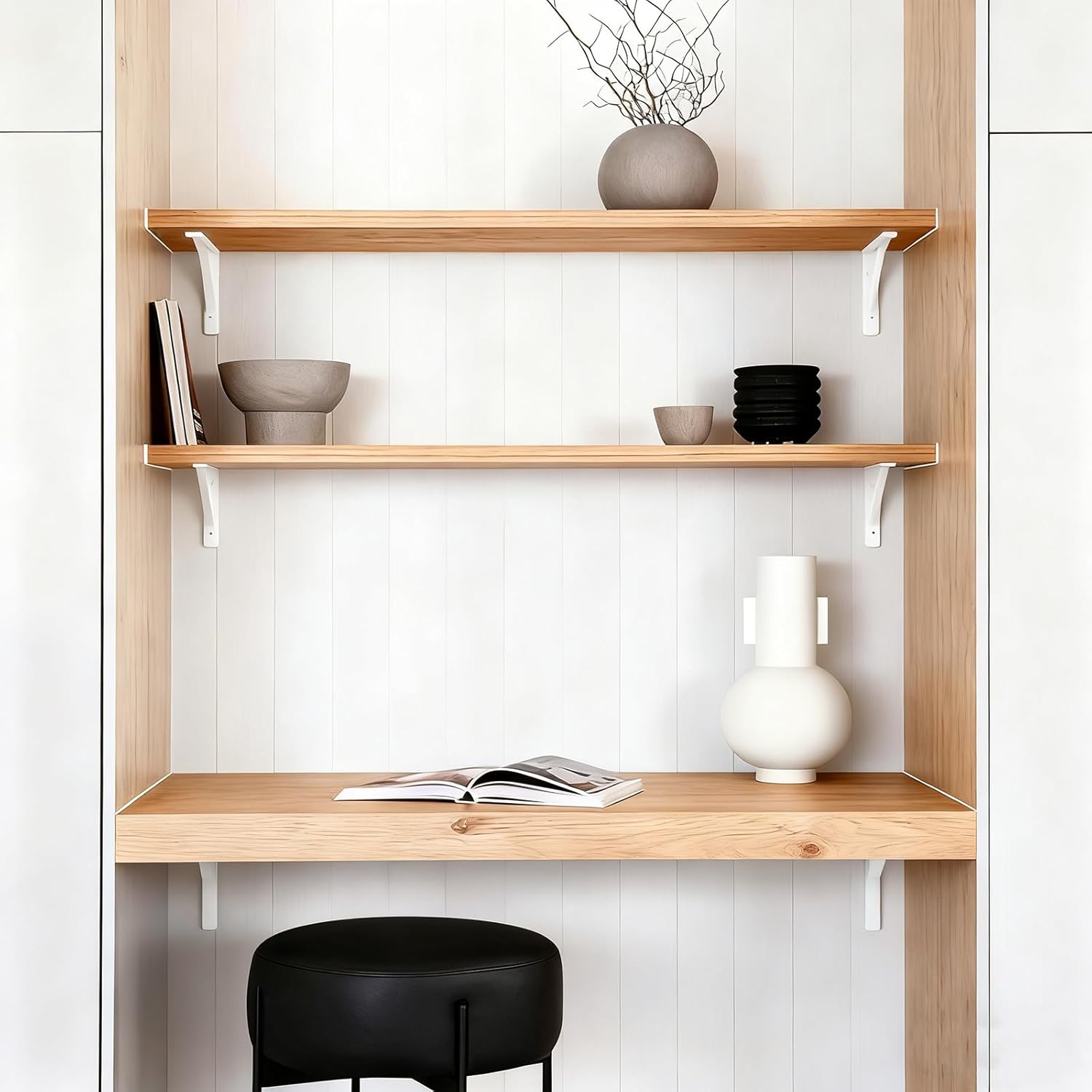 12 Inch Heavy Duty Shelves Brackets (10 Pcs White) - Floating Shelf Bracket, L Brackets for Shelves & Wood, Wall Mount Shelf Bracket Set for Home & Office