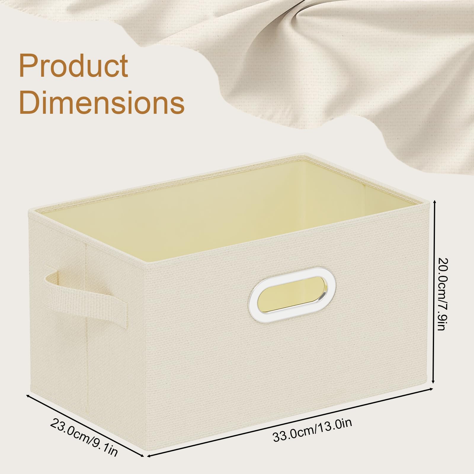Scatole di Stoccaggio con Maniglia, Organizer Armadio Aperto, Cesto Portaoggetti in Tessuto Pieghevole, Adatto per Camere da Letto, Soggiorni, Sale Studio, Set di 2, 33x23x20cm, Beige