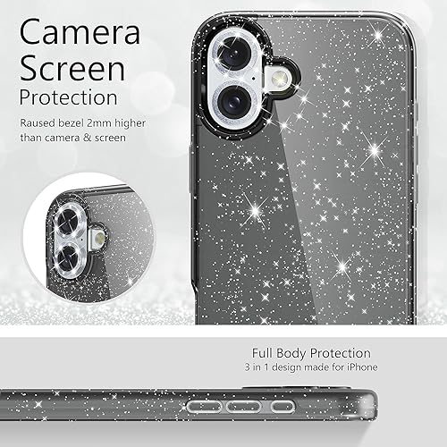 Miniatura 181 de Funda con purpurina diseñada para iPhone 15 Pro Max, con [2 unidades] protector de pantalla y [paquete de 3] protector de lente de cámara brillante