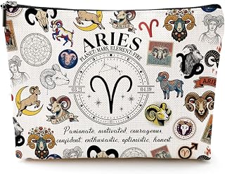 Aries Gifts for Women, Aries Zodiac Makeup Bag,Zodiac Birthday Gifts | Astrology Horoscope Cosmetic Pouch, Zodiac Birthday Gifts for Women & Astrology Lovers Sisters Friends Teengirl gifts