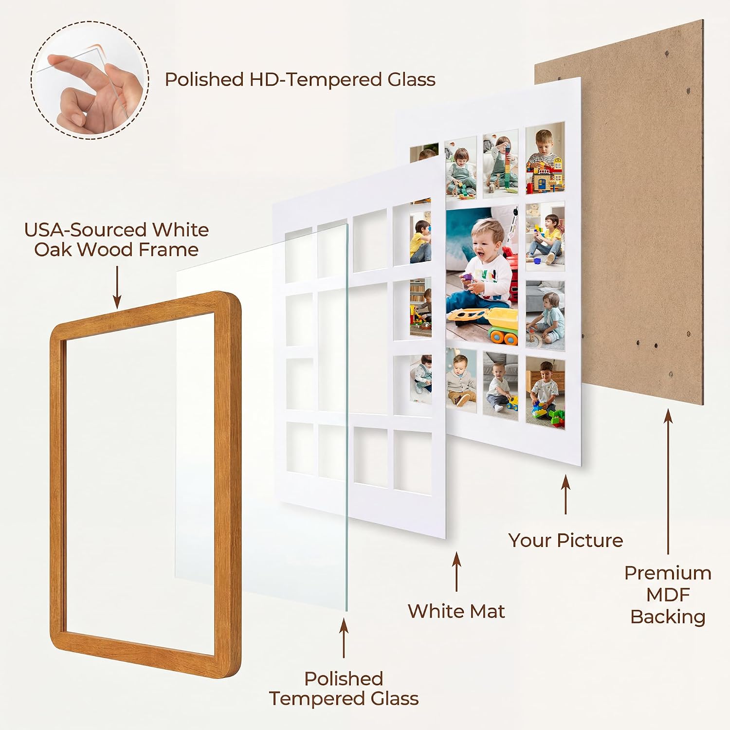 FLYJOE 12x16 Solid Wood Picture Frame,School Years Picture Frame K-12 Day Graduation Photo Collage,Displays One 5x7 Photo and Twelve 2.5x3.5 Pictures,Hanging Hardware Included,Teak image 5