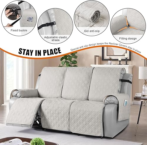 Miniatura 3 de Funda impermeable para sofá reclinable, lavable, funda para sofá reclinable de 1 pieza, protector de muebles con correas elásticas, bolsillo para