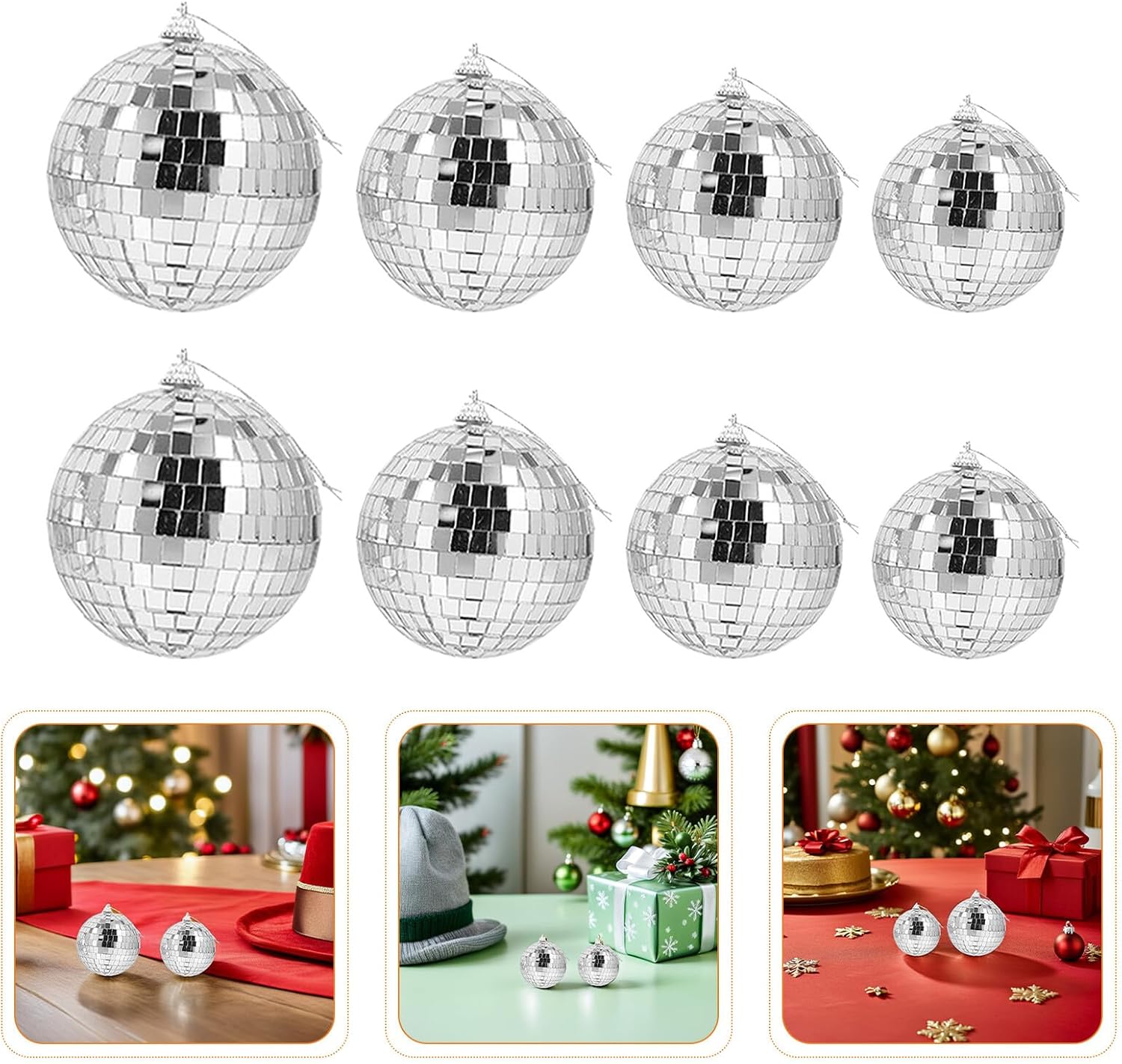HEMOTON 24pcs Small Mirror Disco Balls Hanging Decorative Glass Ornaments Silver Reflective Surface for Christmas Tree Wedding Party Home Décor