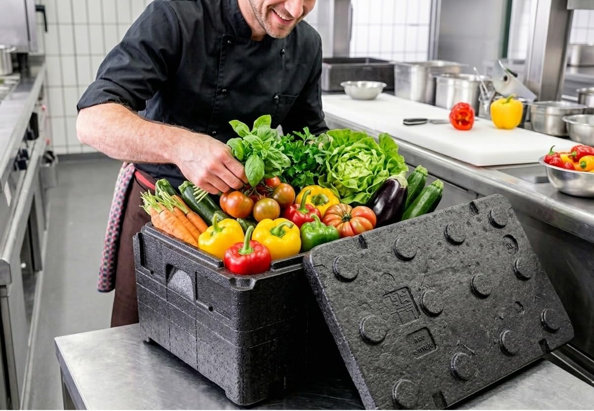 2er Set Piocelan Thermobox 47,6 L Schwarz – Profi Isolierbox Set für Lebensmittel & Catering – Kühlbox 1/1 GN Format 60x40x30cm Robuste Styrobox für Transport & Lagerung – 2 Stück