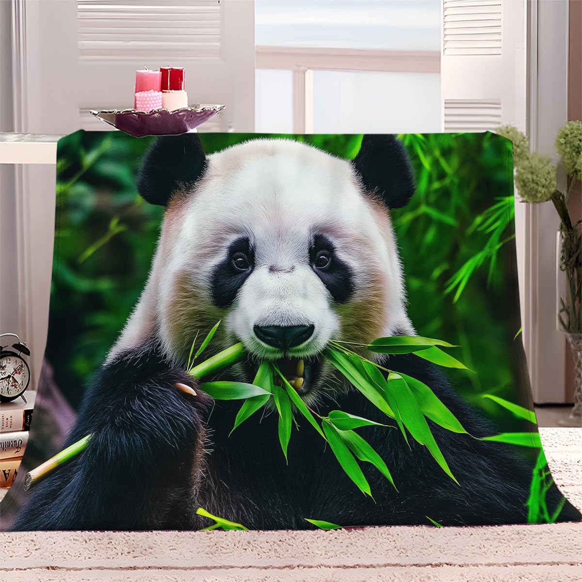 Plaid Couverture 150x200 cm Animaux Panda Géant Bambou Vert Douce Moelleuse Flanelle Couverture de Lit Plaid Jeté de Canapé Convient Bebe Enfants et Adultes Rester Chaud en Hiver