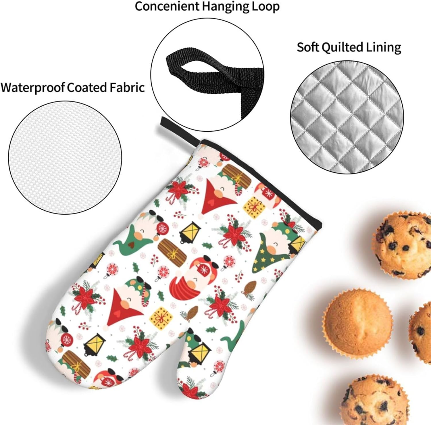 Cute Gnome Print Heat Resistant Microwave Gloves, Used for Baking, Cooking, and Fashion Kitchen Essentials