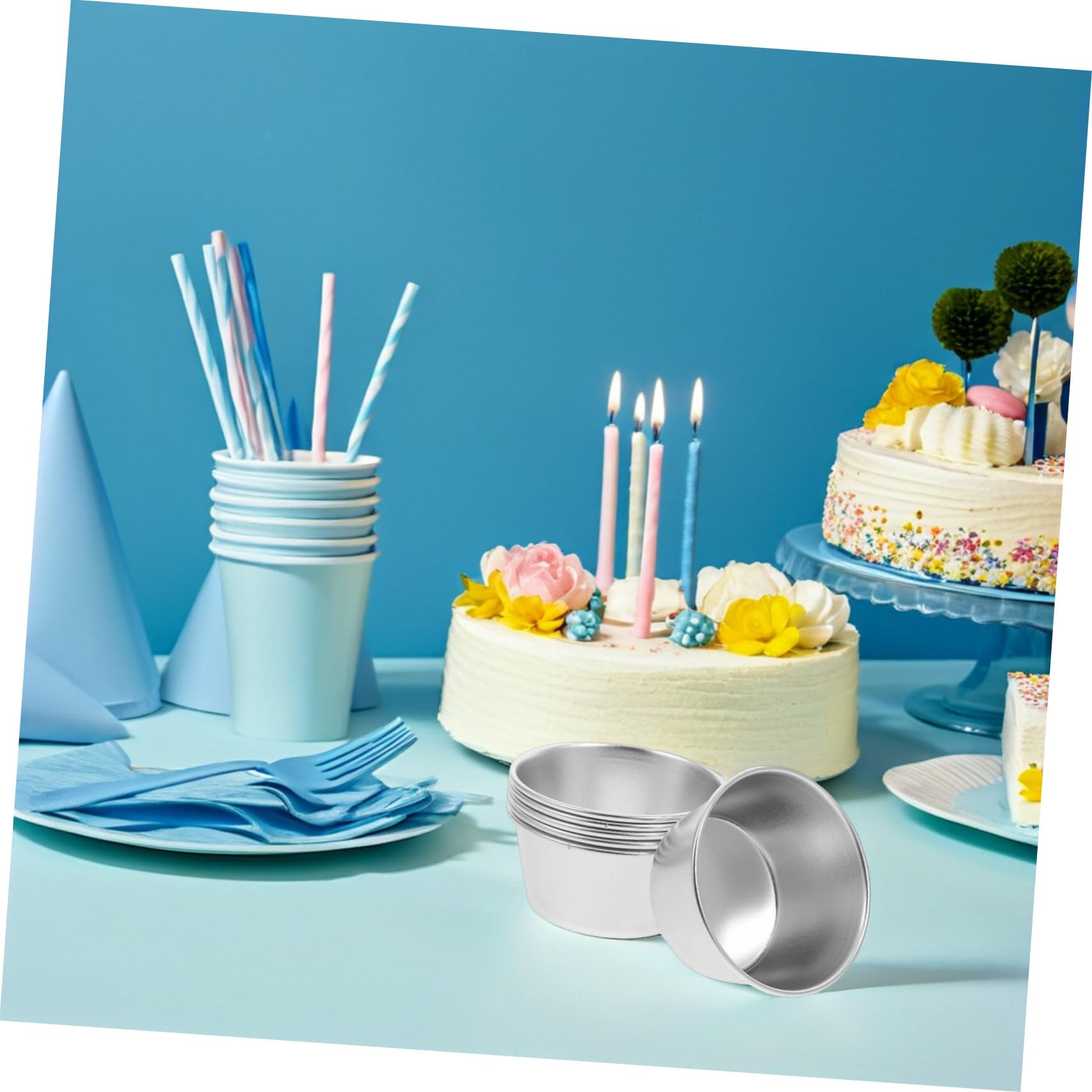 8 Moldes Redondos de Acero al Carbono para Tartaletas y Cupcakes | Superficie Antiadherente, Acabado Plata Elegante, Aptos para Horneado Casero y Meriendas