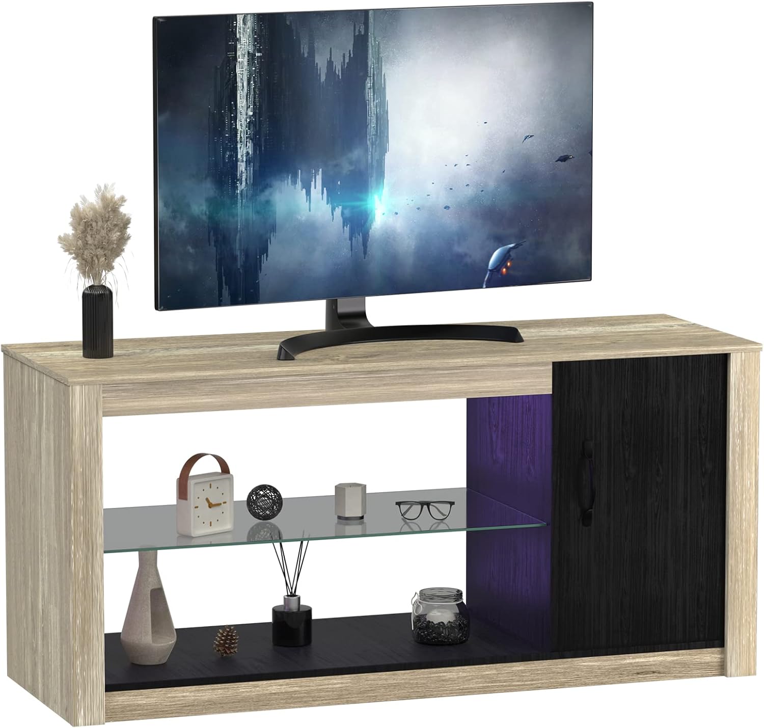 Visionwards tv Stand for 50 inch tv, Led Lights Small
