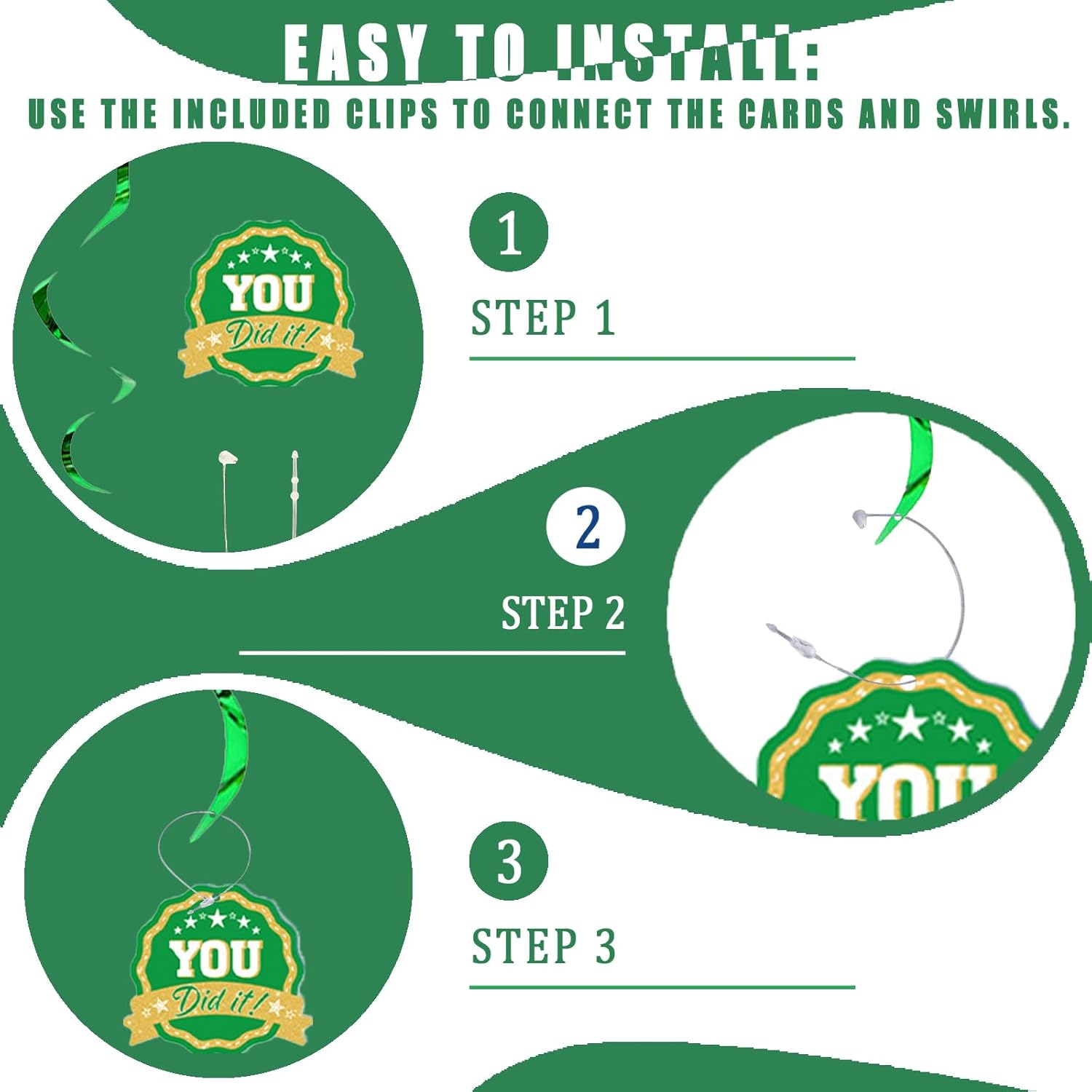 2025 Graduation Party Decorations – Green Graduation Party Dinnerware Set for 25 Guests, Includes Plates, Napkins, Tablecloth, Banner, Hanging Swirls – Grad Supplies Kit - Image 5