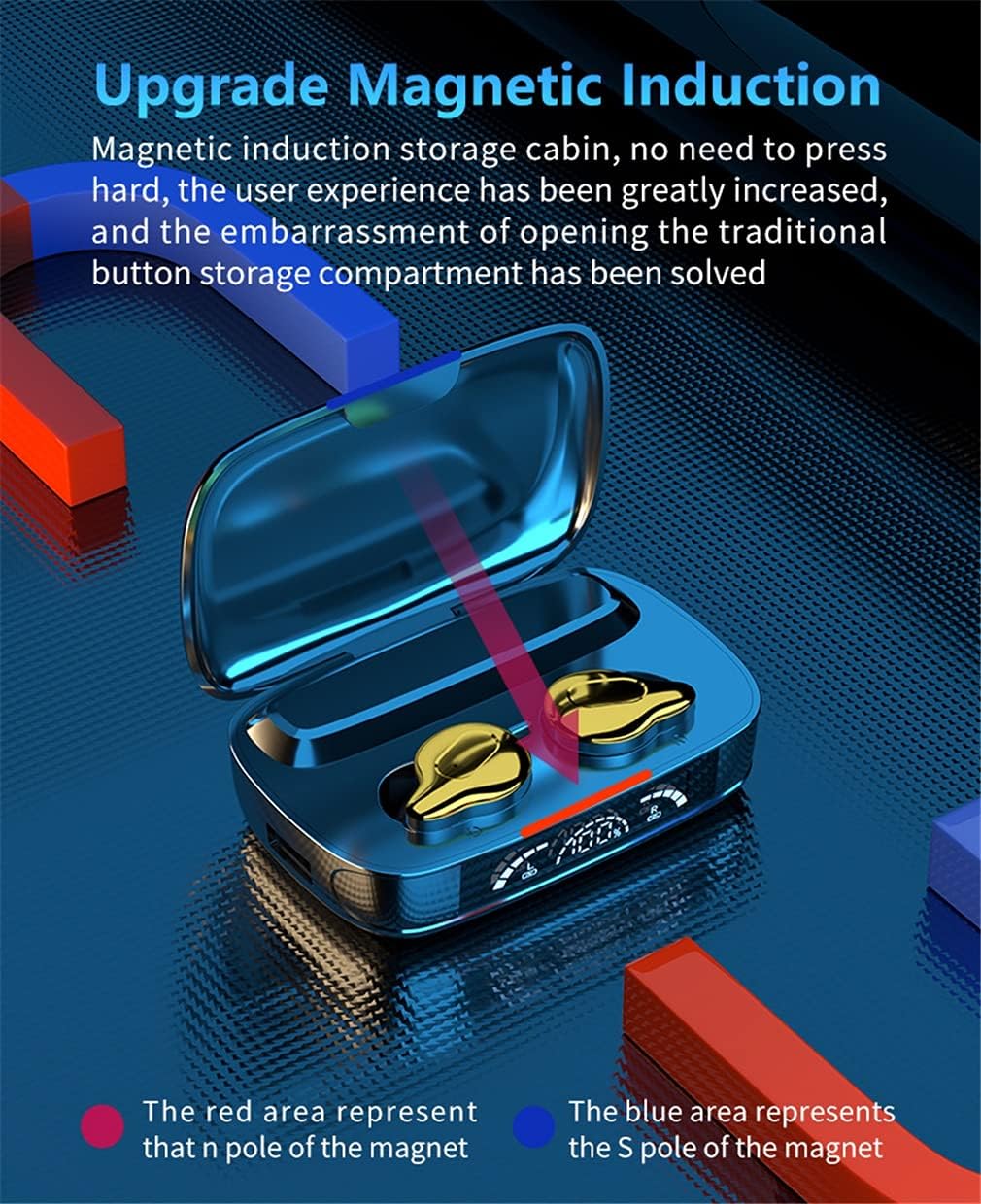 TWS Bluetooth 5.1 Wireless Earbuds Touch Control IPX7 Waterproof Headset in Ear with Mic 180 Hours Playtime Earphones - with Smart LED Display Charging Case,Silver