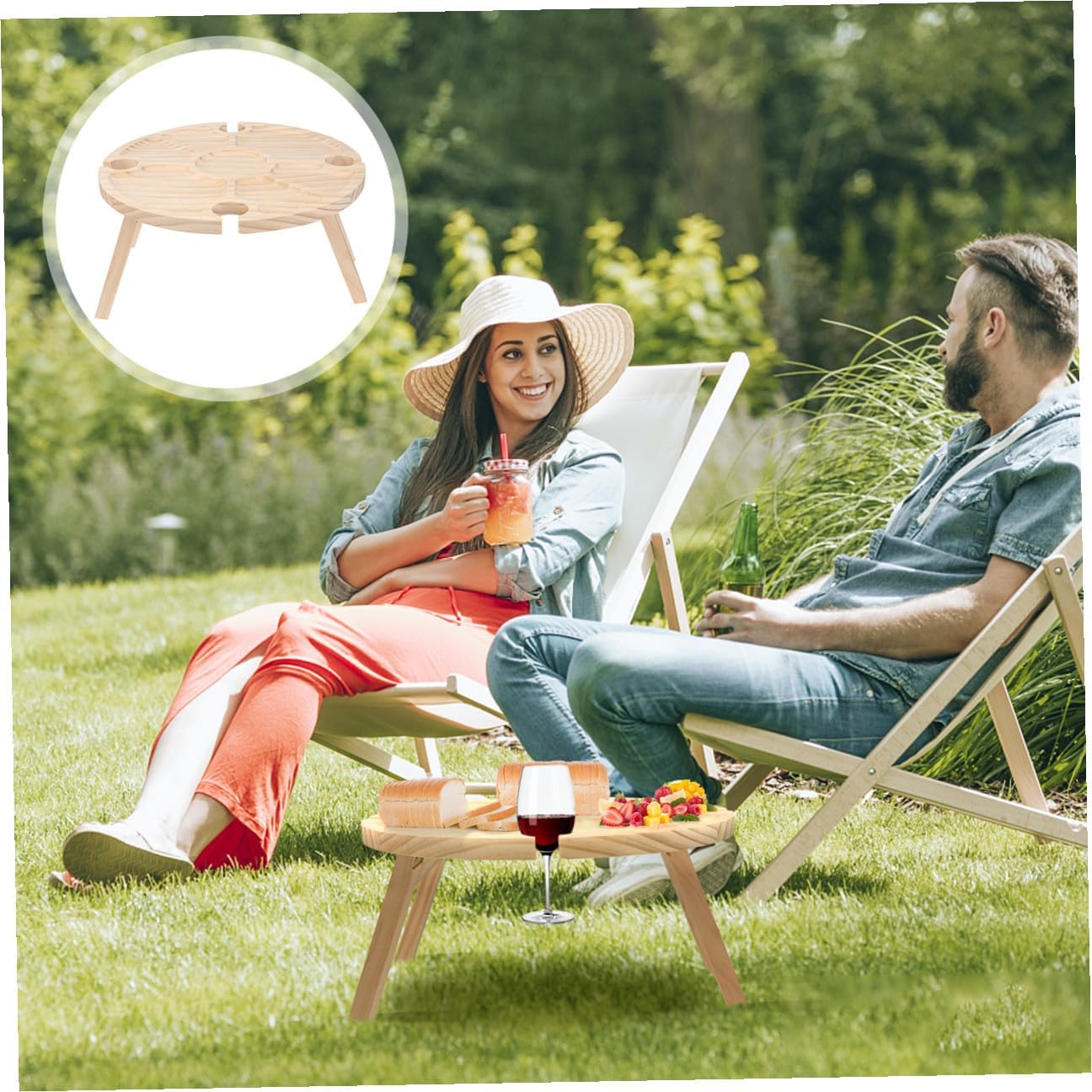 1pc Wooden Picnic Wine Table Portable Folding Outdoor Table for Camping Beach and Wine Parties Lightweight and Compact Design
