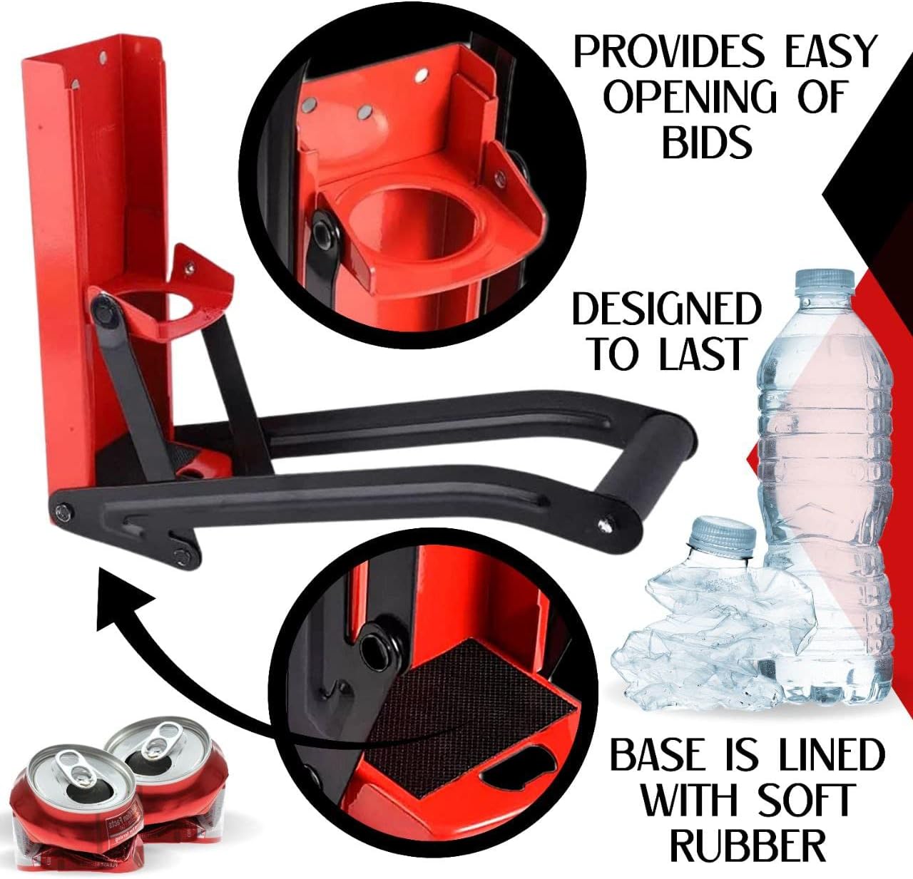 Red Can Crusher Wall Mounted Aluminum Can Crusher 16oz 12oz 8oz Heavy Duty Can Crushers For Recycling Wall Mounted Beer Can Opener And Crush Bottle Two Features In One Can Press