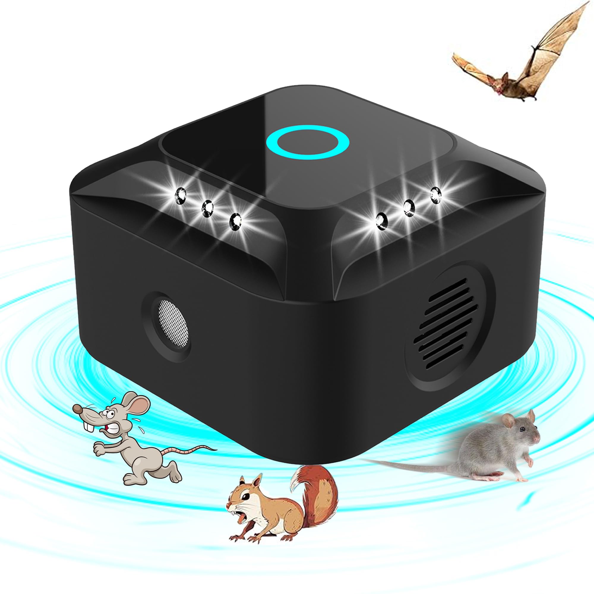 Ultrason Souris Et Rats, 2025 Repulsif Souris Ultrasons 360° Avec 9 Lumières Stroboscopiques & PIR, 3 Modes Anti Souris Ultrason, Pour Maison, Appartement, Cave, Restaurant, Grenier, Garage