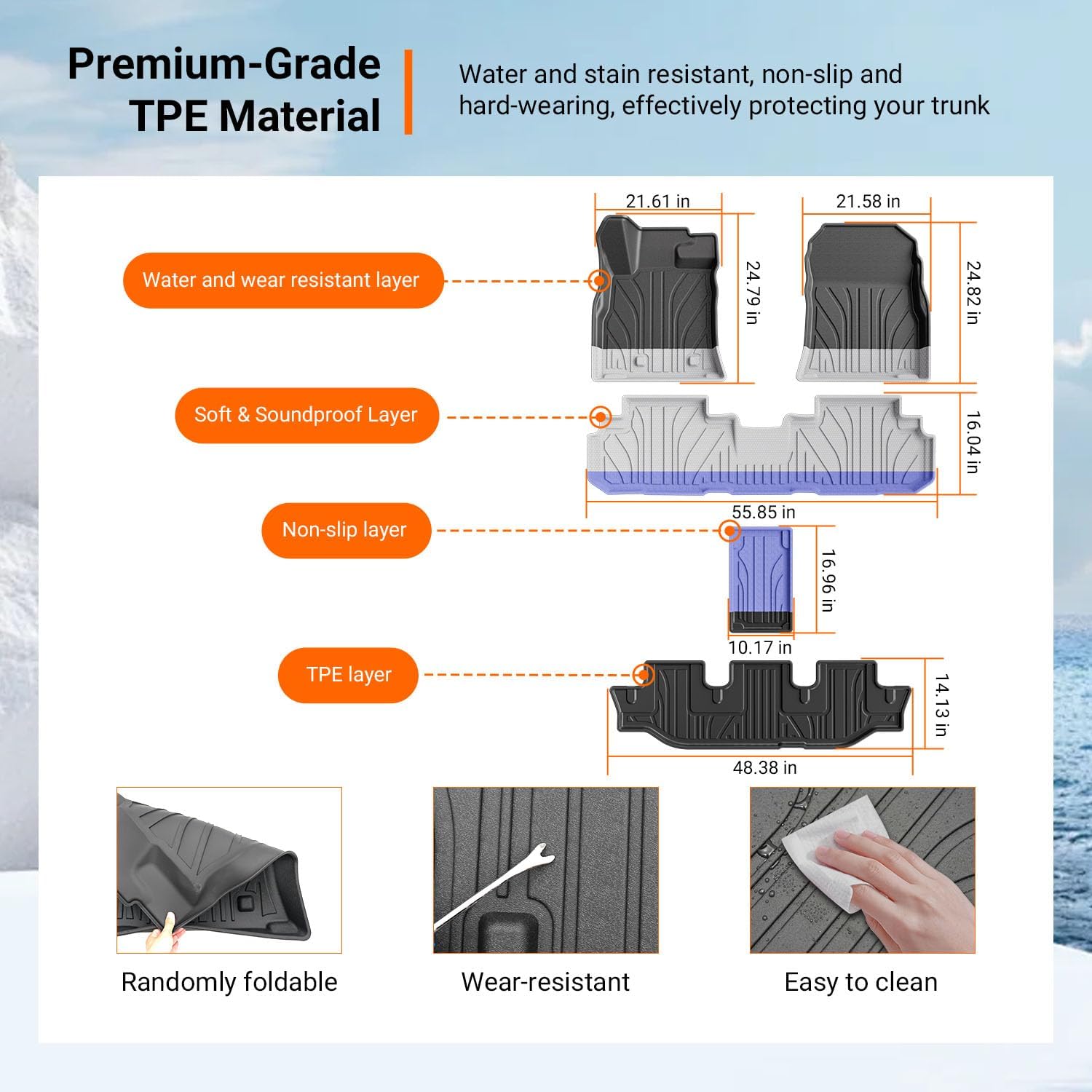 powoq 7&8 Seats Floor Mat Compatible with 2019-2026 Subaru Ascent Trunk Mat 3rd Backrest Mat Replacement for 2019-2026 Subaru Ascent Accessories(7&8 Seats Trunk Mat+3rd Row Backrest Mat+Floor Mat) - Image 5
