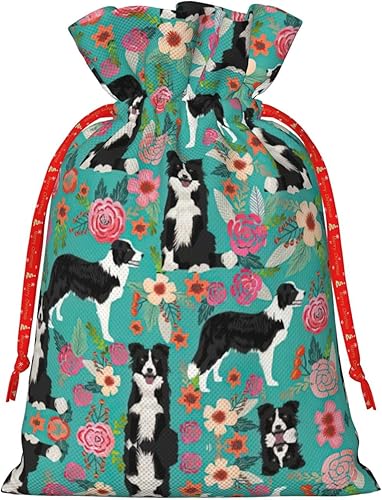 Miniatura 2 de MyPiky Border Collie - Bolsas de regalo de Navidad con estampado floral, bolsas de regalo de 8.3 x 11.8 pulgadas, bolsa de almacenamiento para