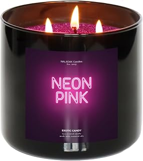 Neon Pink 3-Wick Scented Candle | Cotton Candy Caramel Sugar | 15oz Hand-Poured | Premium Wax Blend | NALADAK Candles