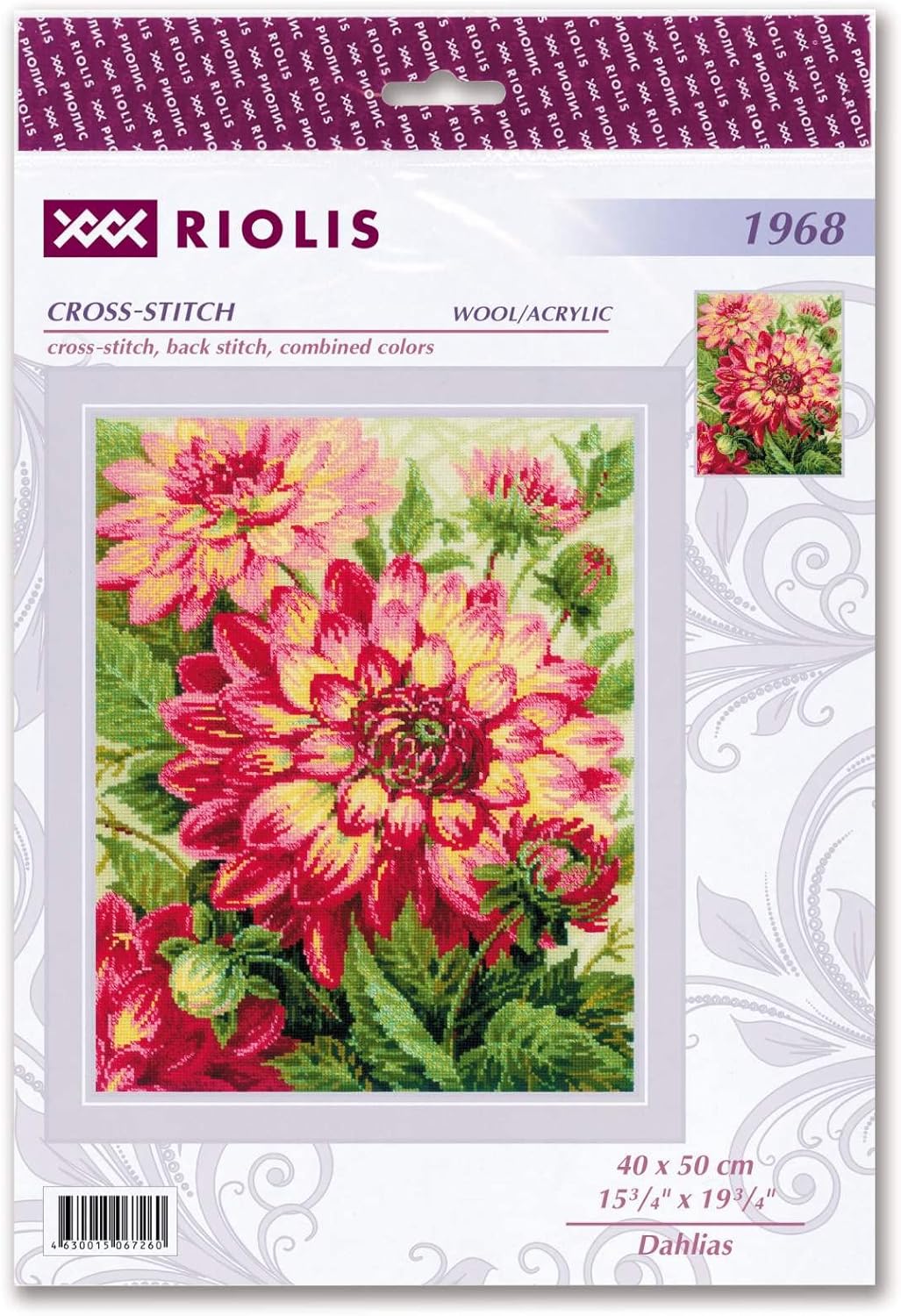 RIOLIS - Dahlias 1968, Cross Stitch Kits 15¾" x 19¾", Cross Stitch Kits for Beginners & Advanced, Crossstitching Kit Adult, Embroidery Counted Stitching Kit