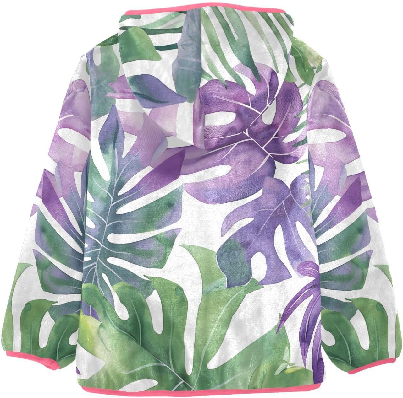 ALAZA Purple Tropical Leaves Hoodie Jacket for Girls Toddler Fleece Zip Up Coat Plush Jacket for 3 Years