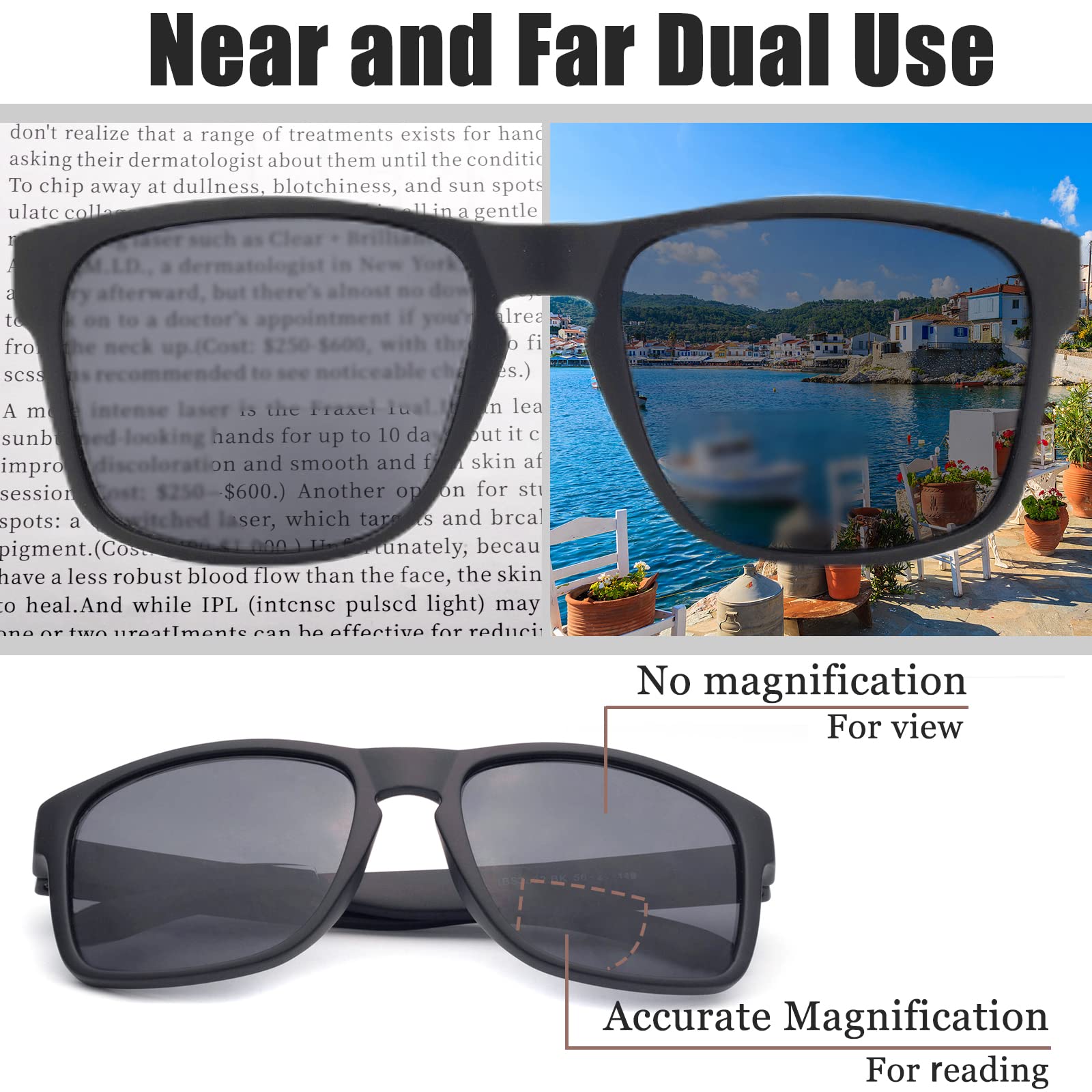 E & R Elegant Rabbit Bifocal Reading Sunglasses Men Outdoor Sunglasses Fashion Bifocal Sun Readers UV Protection (Grey, 3.0 - Image 3