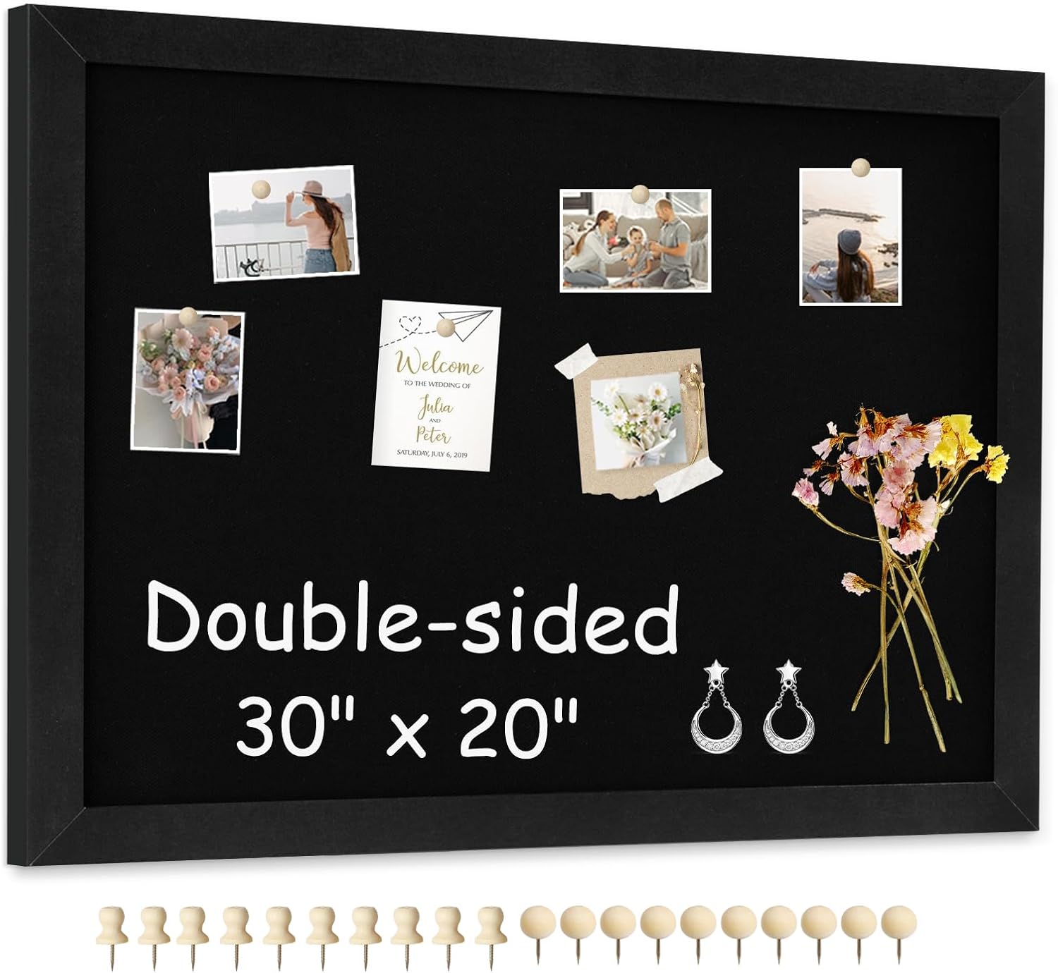 Double-Sided Black Cork Board with Linen