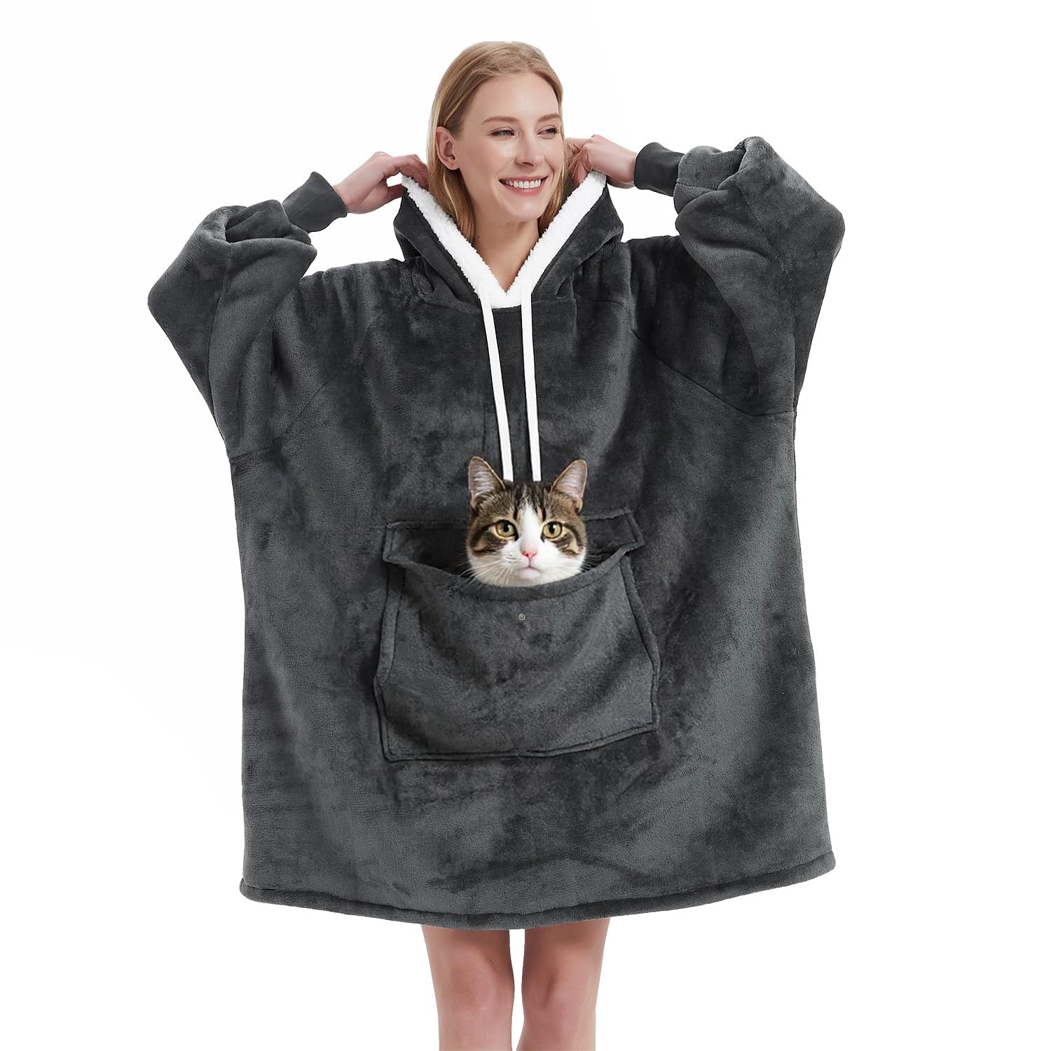 Qeils Wearable Blanket Hoodie for Women, Comfy Sherpa Sweatshirt Blanket as  Birthday Christmas Gifts, Oversized Pullover Jacket Blanket Hoodie