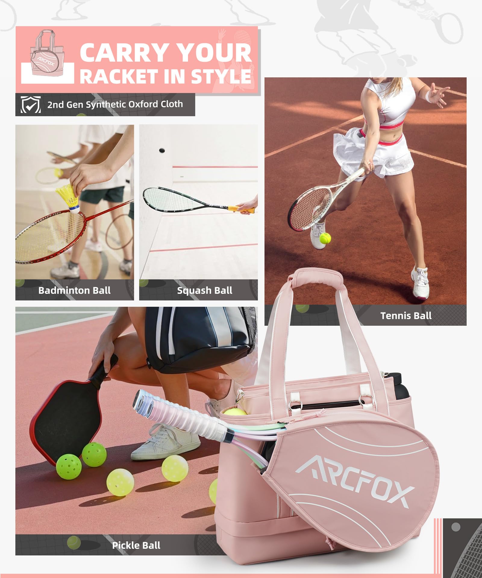 ARCFOX Torba na rakietę tenisową 2 w 1, duża pojemność, plecak na rakietę tenisową dla kobiet i mężczyzn, wodoodporna lekka torba tenisowa crossbody, na wiosła Pickleball, rakietę do squasha do