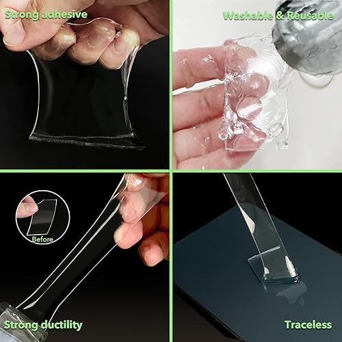 Miniatura 3 de JIOL Cinta adhesiva de doble cara resistente, cintas de montaje nano doble extra grande (2 rollos, total 19.68 pies), cinta de pared transparente