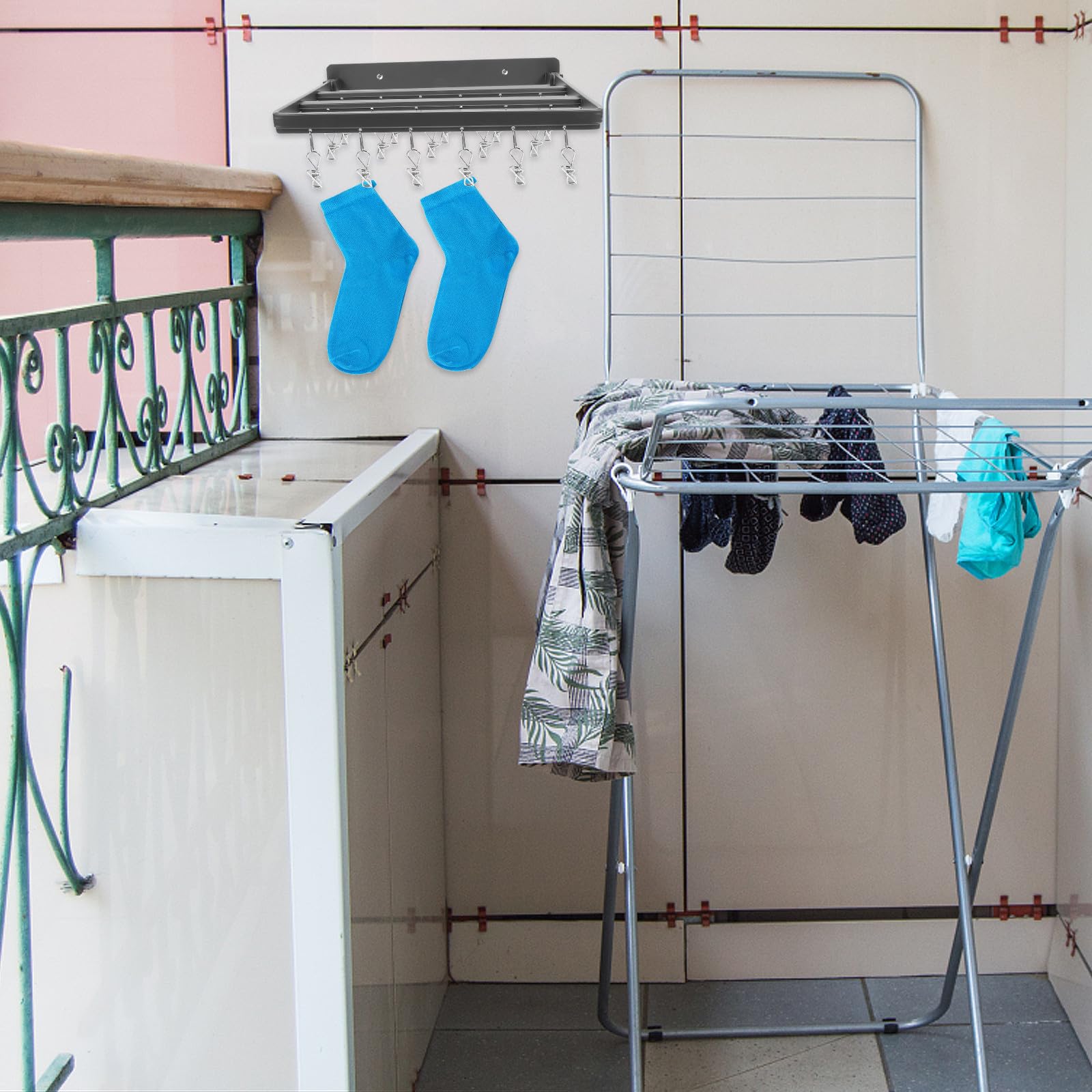 TOYANDONA Socken Trockenbügel mit 26 Klammern aus Aluminium, Faltbar