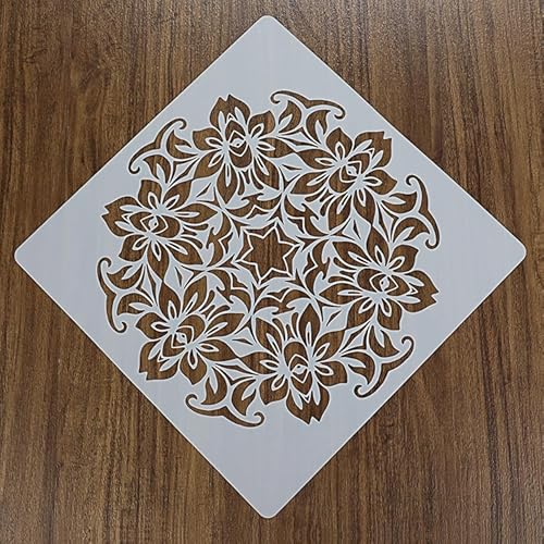 Pacote com 9, estêncil grande, 30,5 x 30,5 cm, estêncil mandala reutilizável, modelo de pintura com
