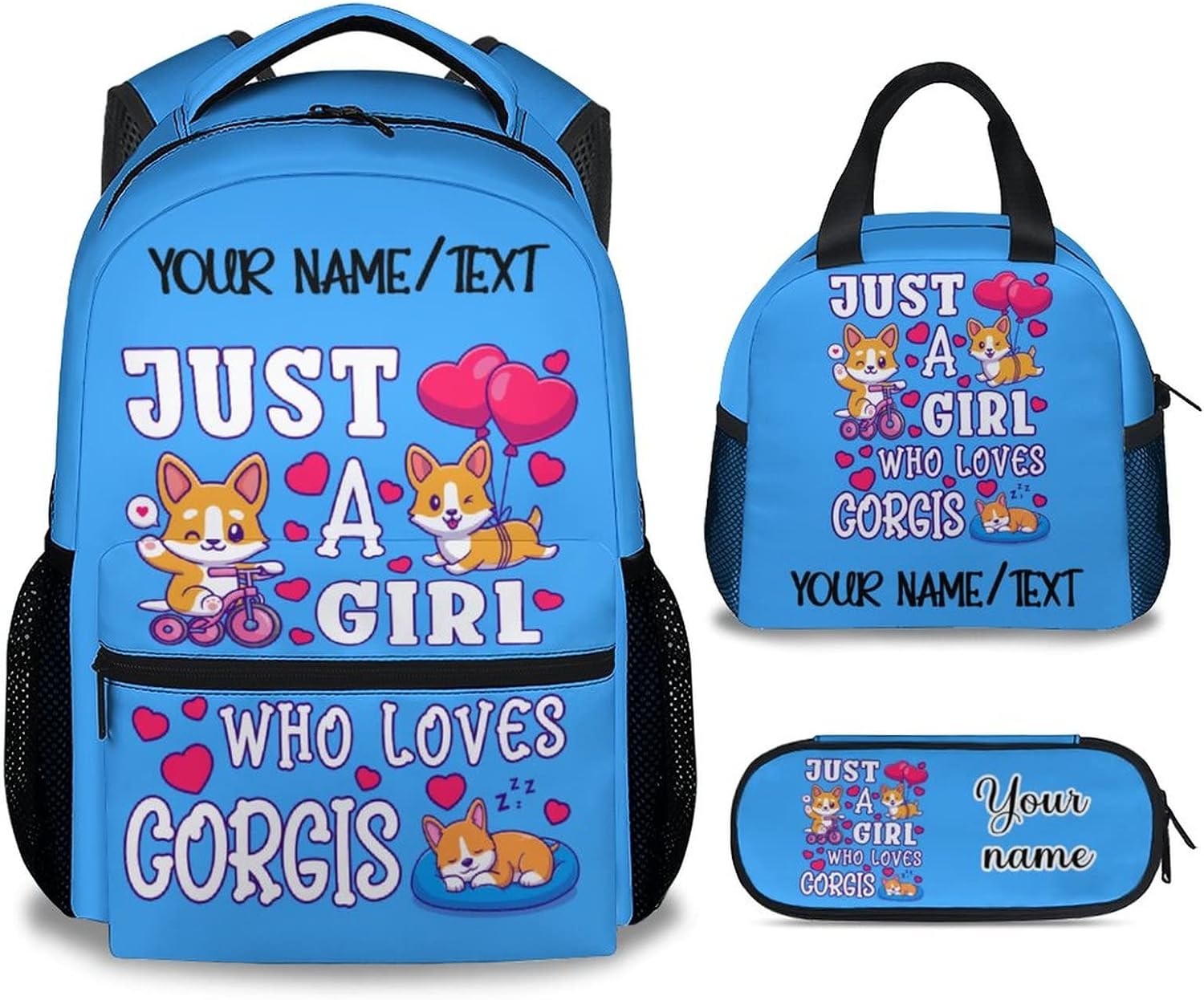 Personalized Cute Corgi Backpack with Name Text, 16 Inch Dog Theme Bookbag with Adjustable Straps, Durable, Lightweight, Large Capacity, School Backpack for Kids Girls Boys