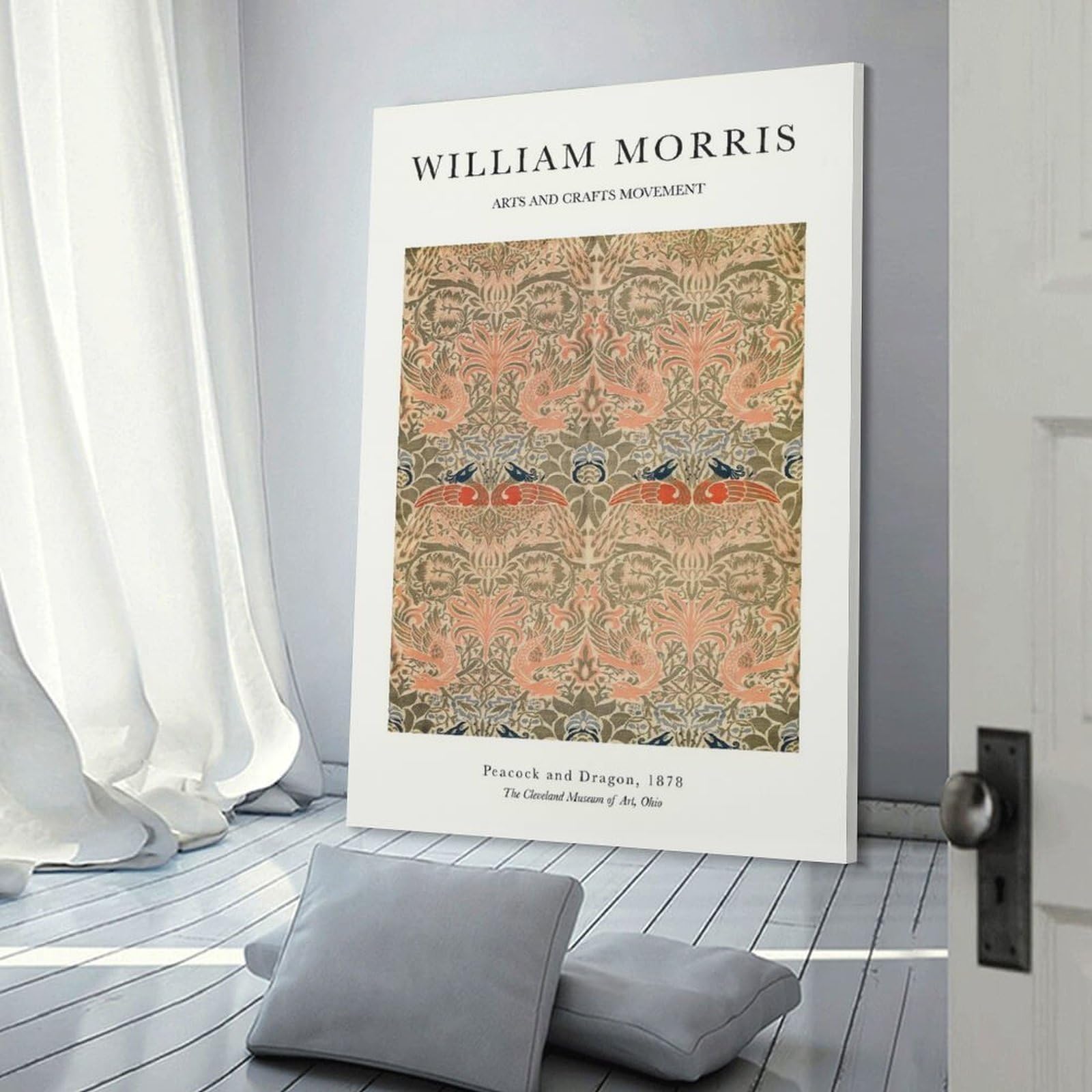 Junmoney William Morris Coral Canvas Wall Decor, 12x18inch(30x45cm), for Bedroom, Guest Room Or Reading Nook, Canvas Wall Decor for Personal Spaces